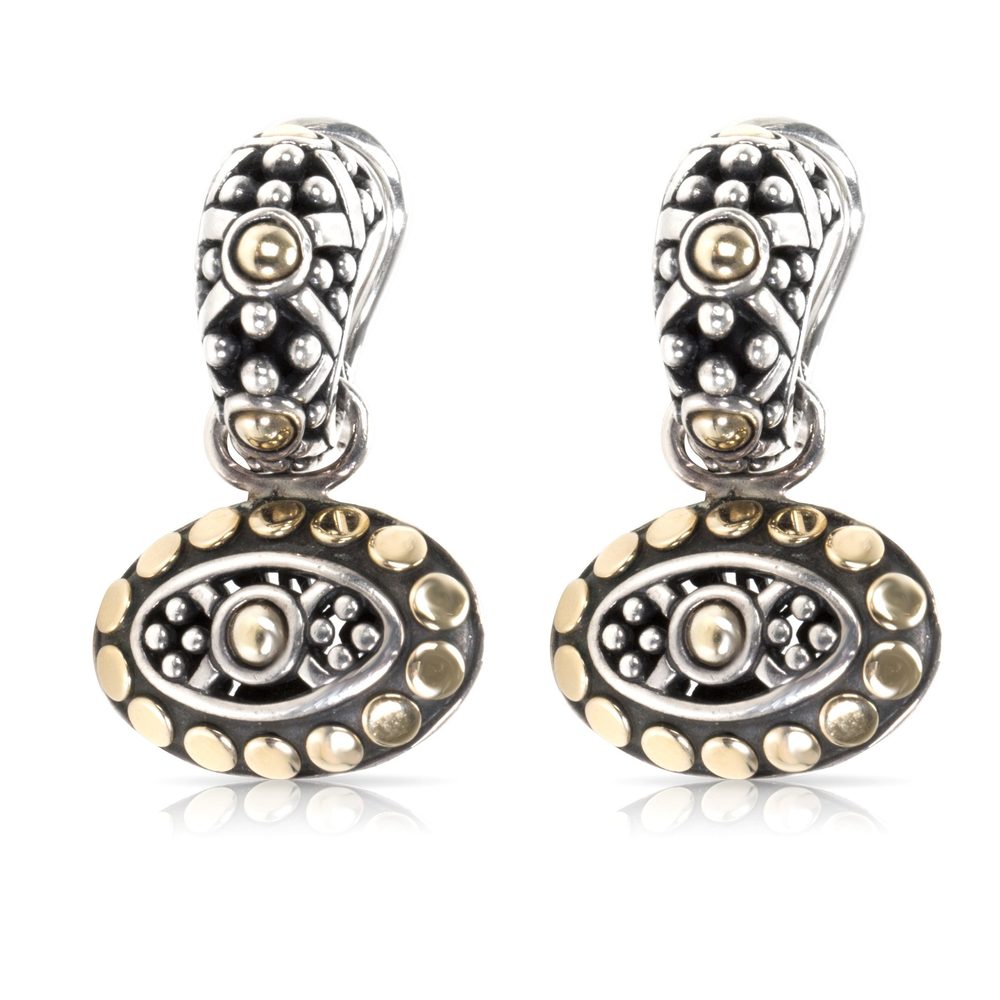 John Hardy oval dot Jaisalmer Drop Hoop Earrings in 18K Gold & Sterling Silver